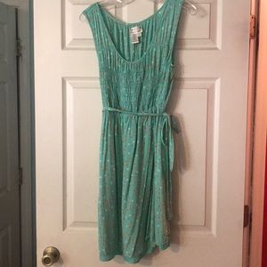 Max Studio sleeveless teal dress with heart print.